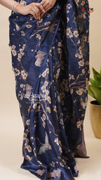 Blue Organza Fancy Saree for Festive Wear