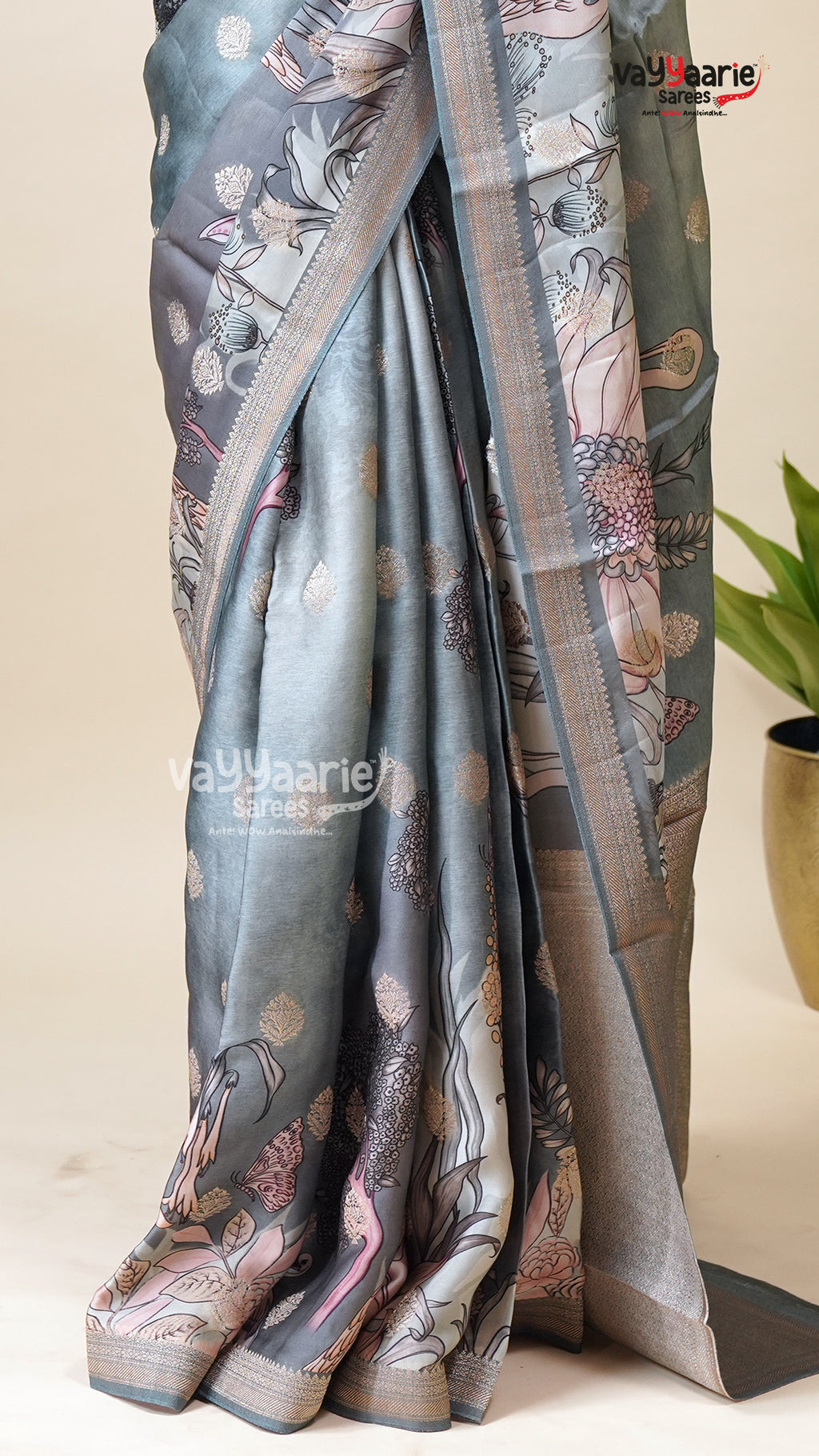 Grey Organza Fancy Saree for Women