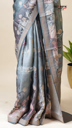 Grey Organza Fancy Saree for Women