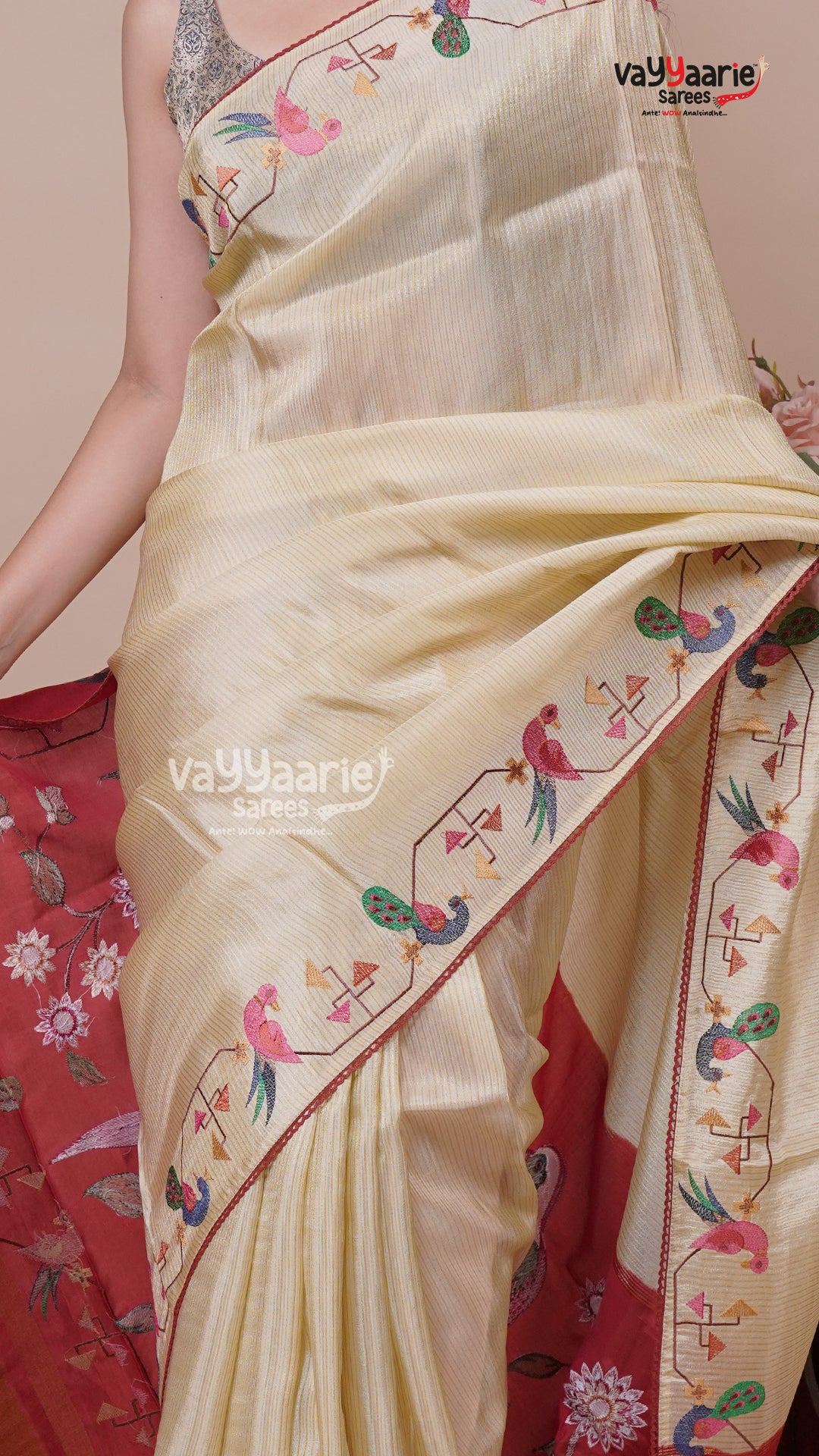 Cream Tissue Fancy Saree for Women