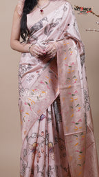 Light Pink Raw Mango Fancy Saree for Pooja Wear