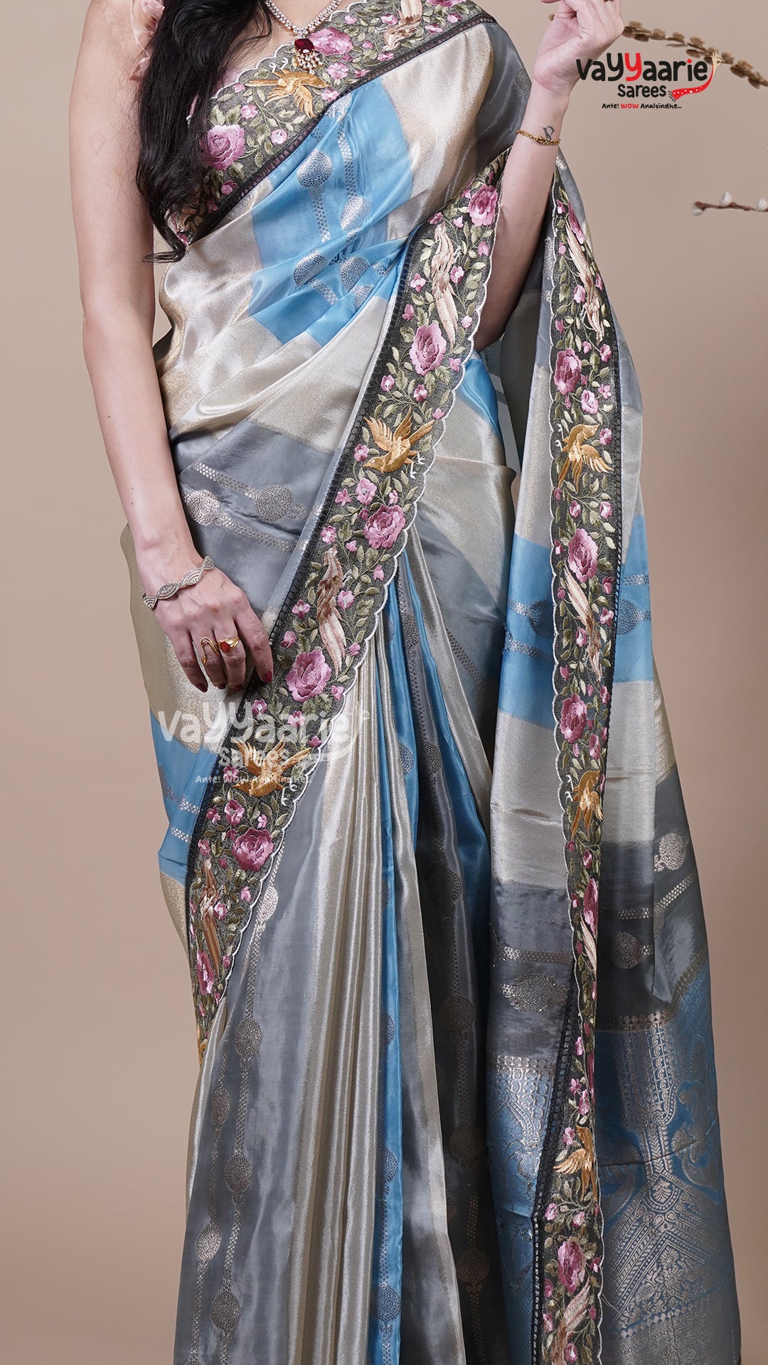Multi Colour Tissue Fancy Saree for Cultural Events