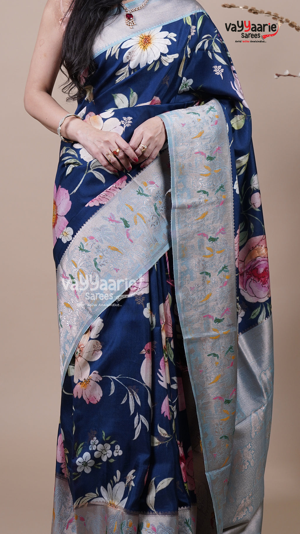Navy Blue Tissue Fancy Saree for Ceremonial Wear