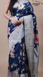 Navy Blue Tissue Fancy Saree for Ceremonial Wear