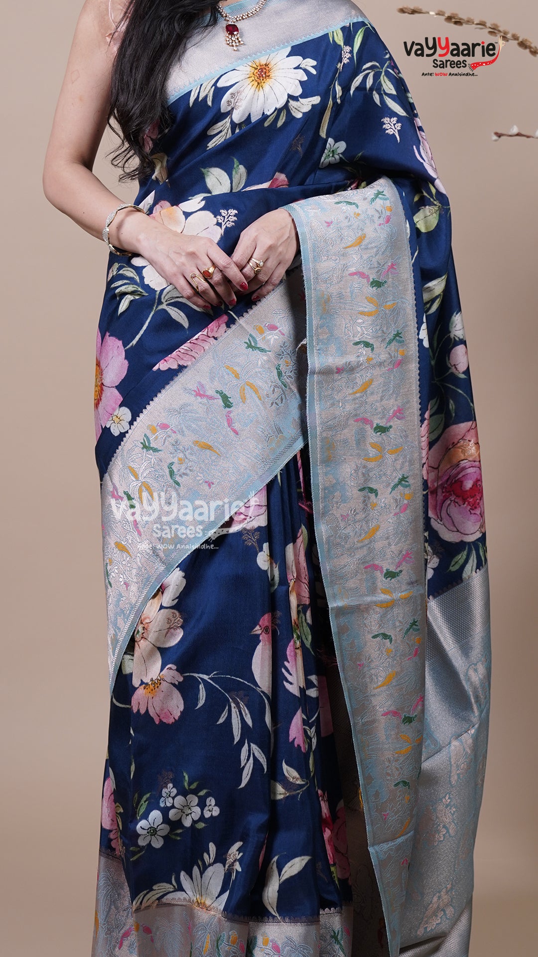 Navy Blue Tissue Fancy Saree for Ceremonial Wear