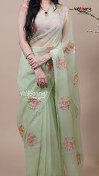 Pista Green Crush Fancy Saree for Day Events