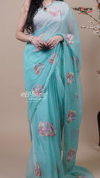 Sea Green Crush Fancy Saree for Special Occasions