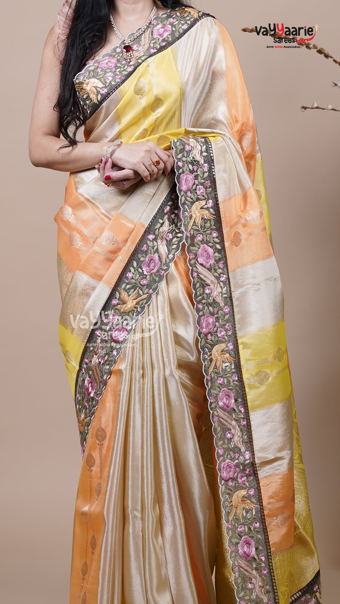 Multi Colour Tissue Fancy Saree for Party Looks