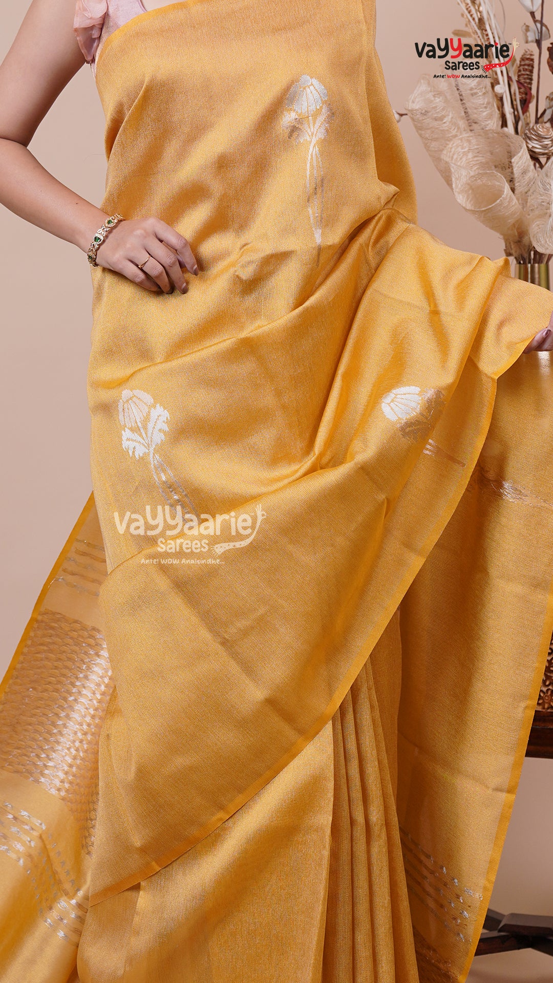Tissue Saree in Gold for Evening Wear