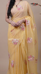 Biscuit Crush Fancy Saree for Evening Wear