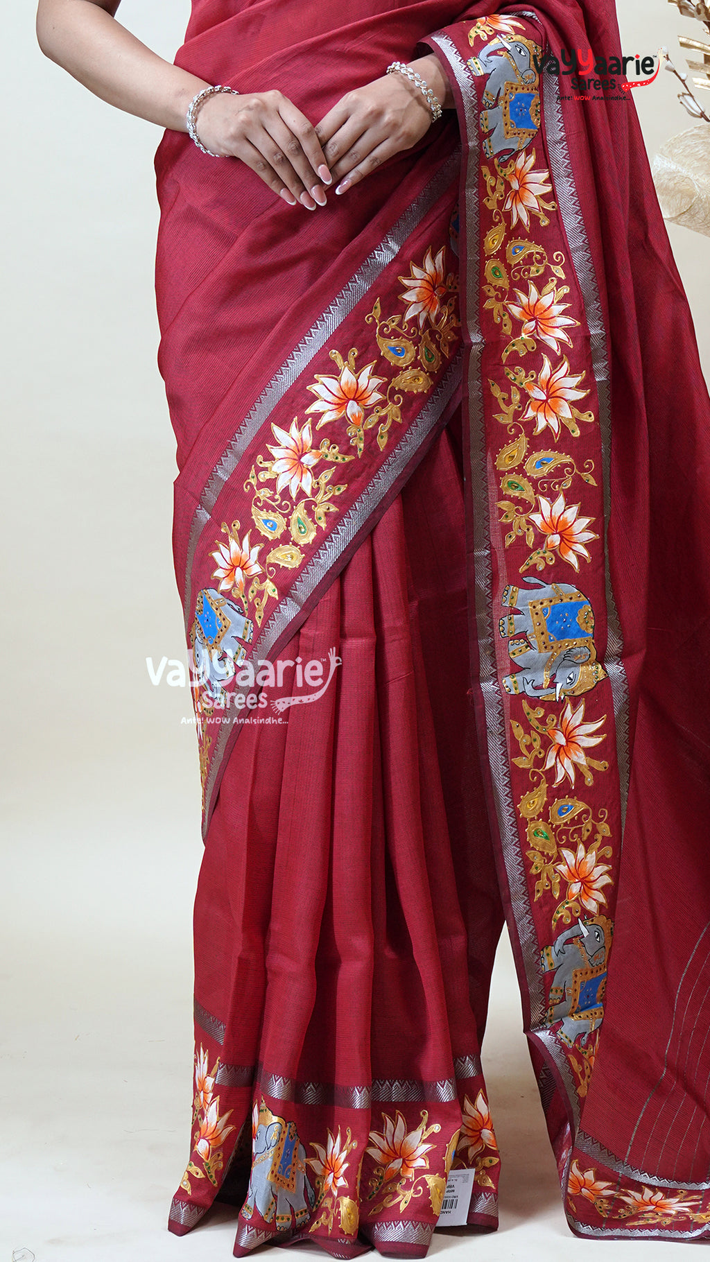 Red Mangalagiri Fancy Saree for Gifting