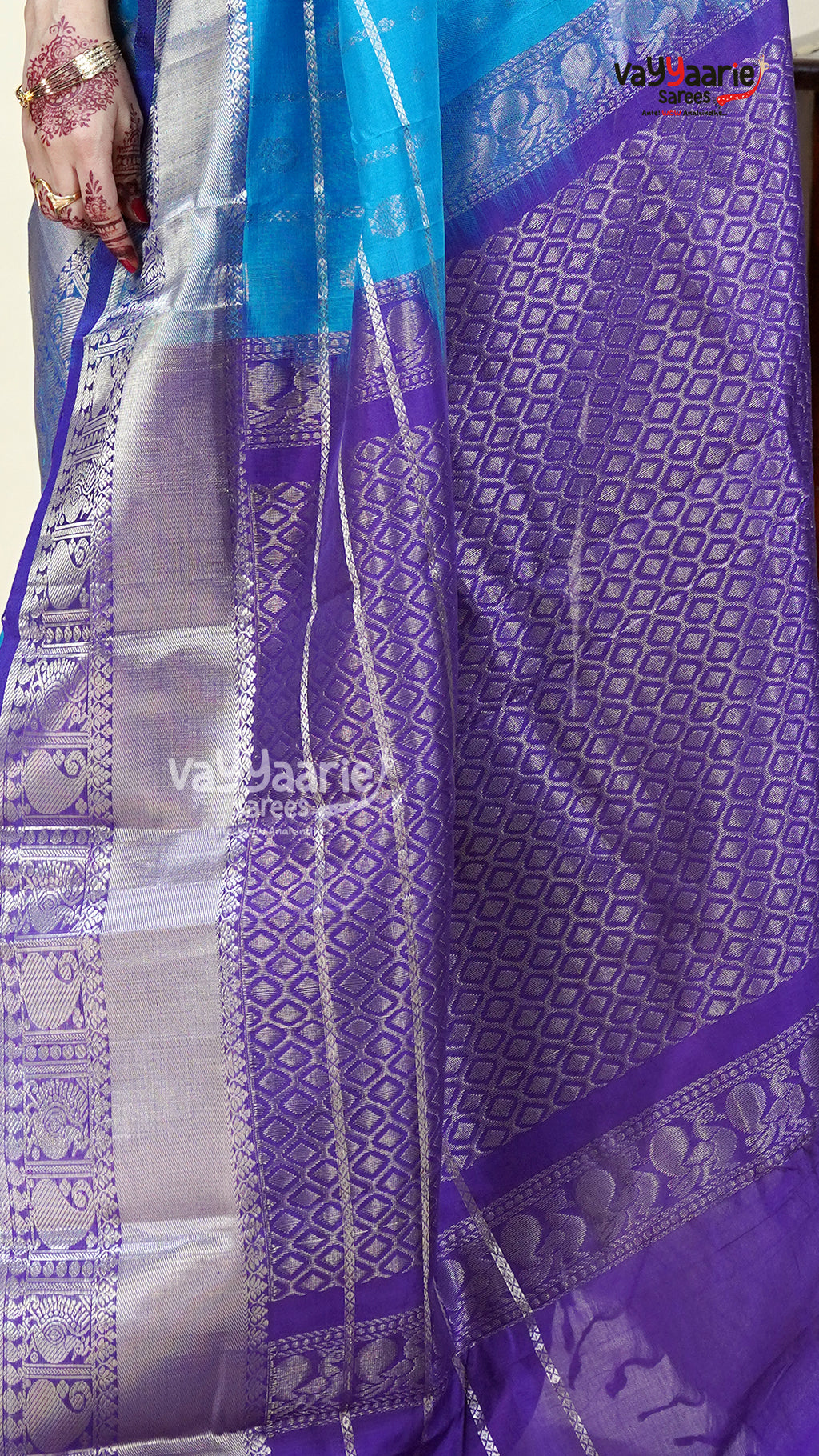 Sky Blue Kuppadam Saree for Elegant Day Wear