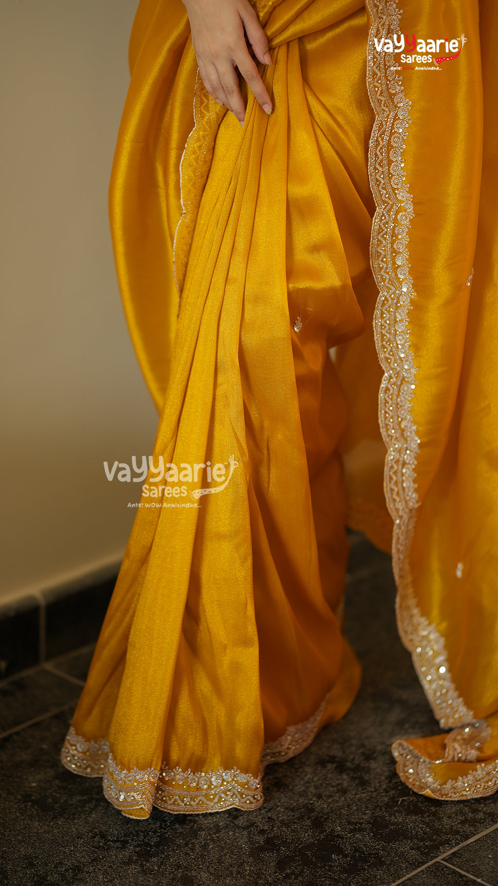 Gold Tissue Designer Saree for Party Wear
