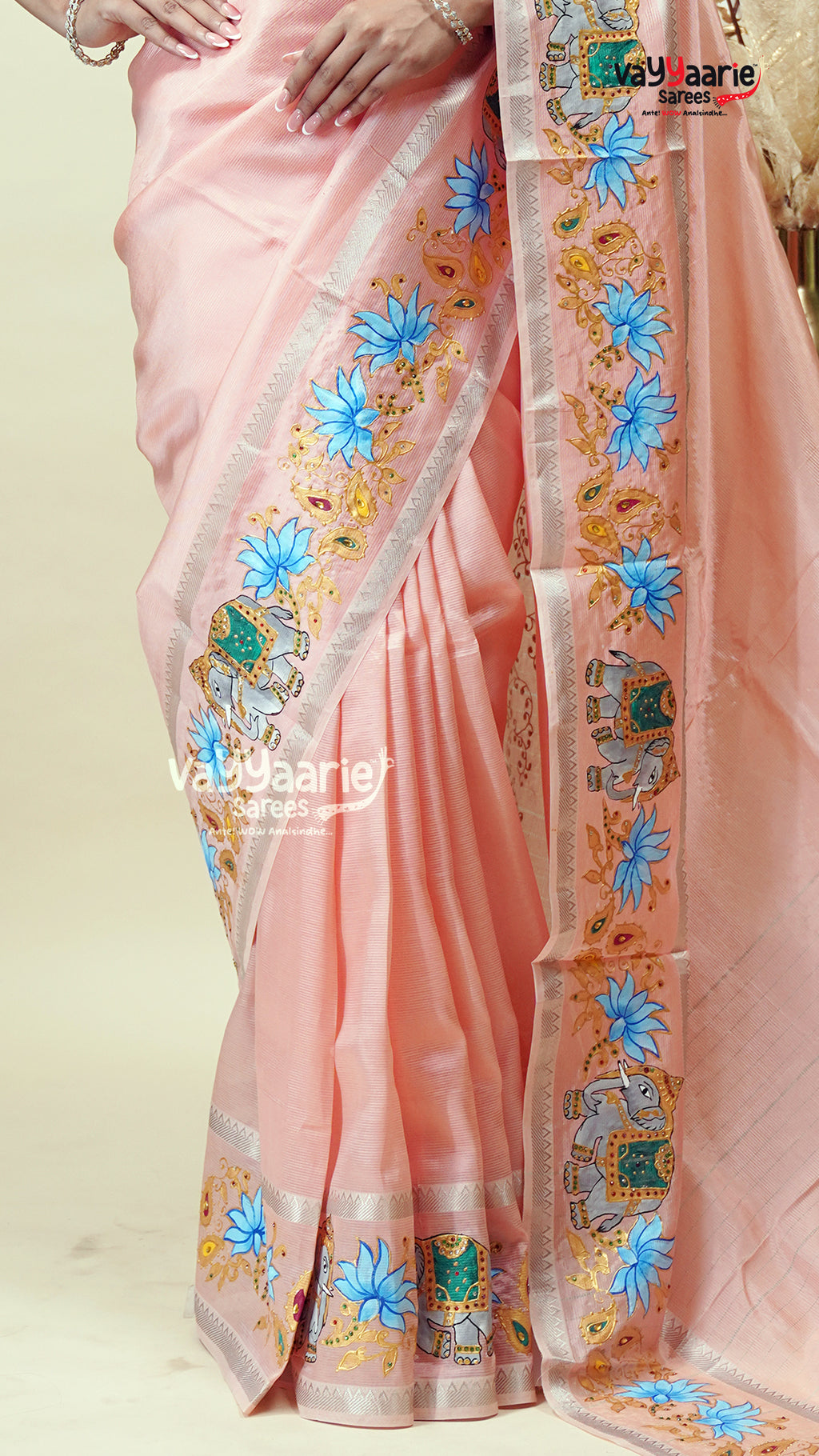 Peach Mangalagiri Fancy Saree for Women