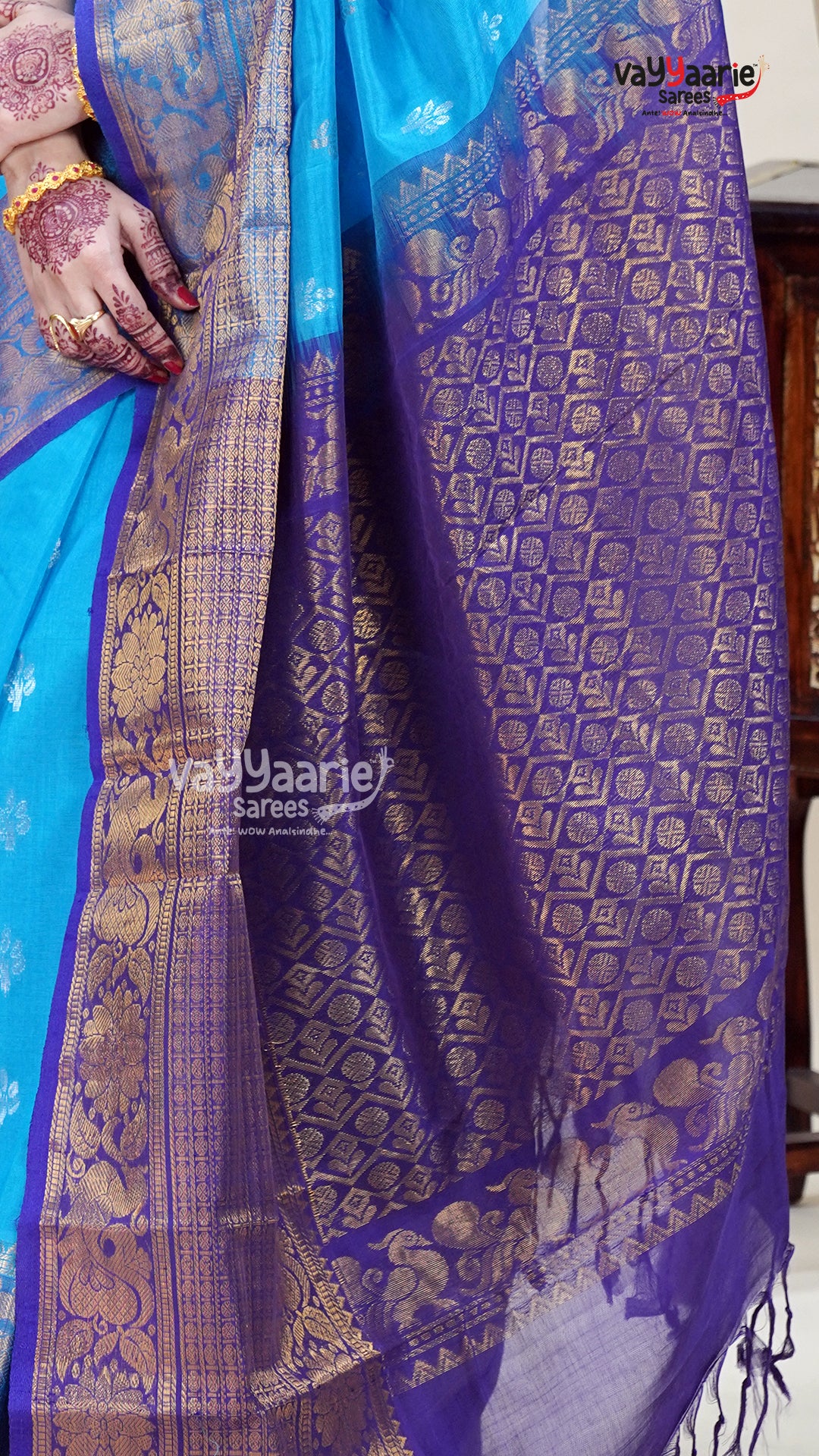 Sky Blue Kuppadam Saree for Soft Elegance