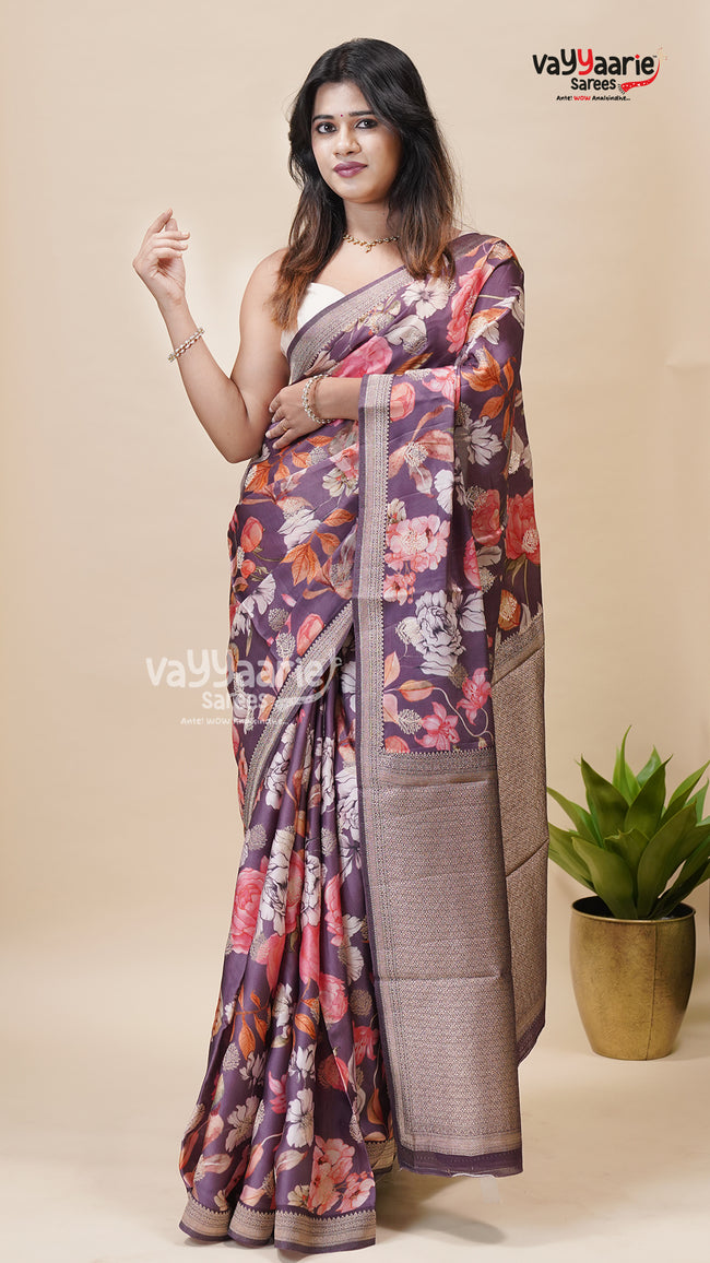 Wine Organza Fancy Saree for All Occasions Hover Image