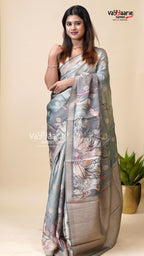 Grey Organza Fancy Saree for Women