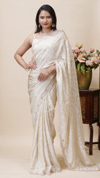 Cream Tusser Designer Saree for Daywear