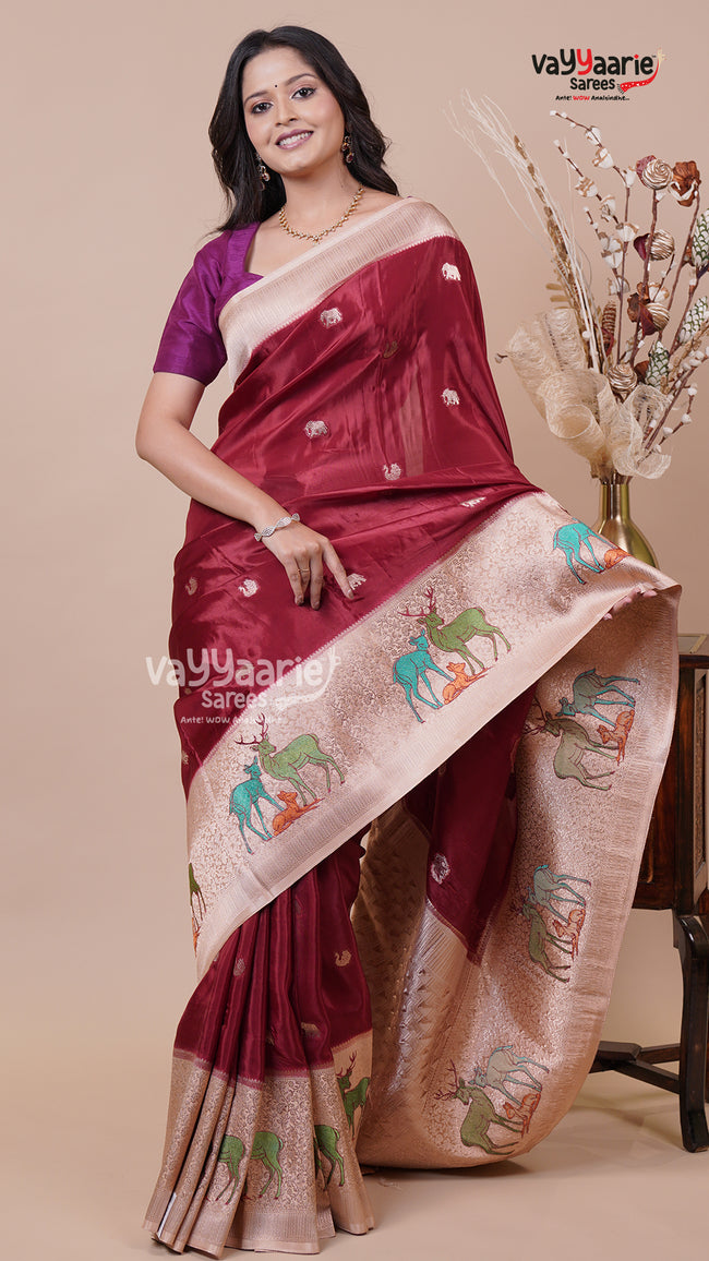 Maroon Banaras Mango Silk Saree for Festive Wear Hover Image