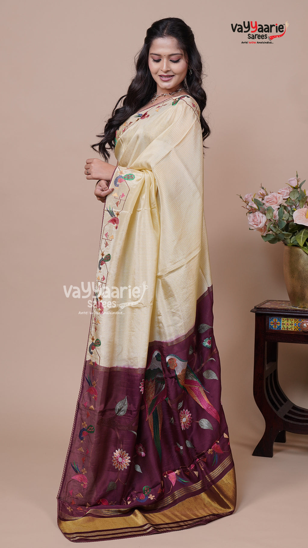Tissue Cream Saree for Day Events