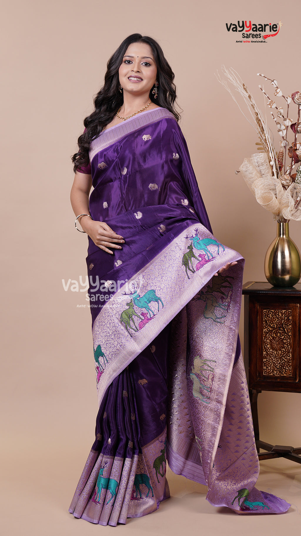 Banaras Mango Silk Saree in Violet for Elegant Events