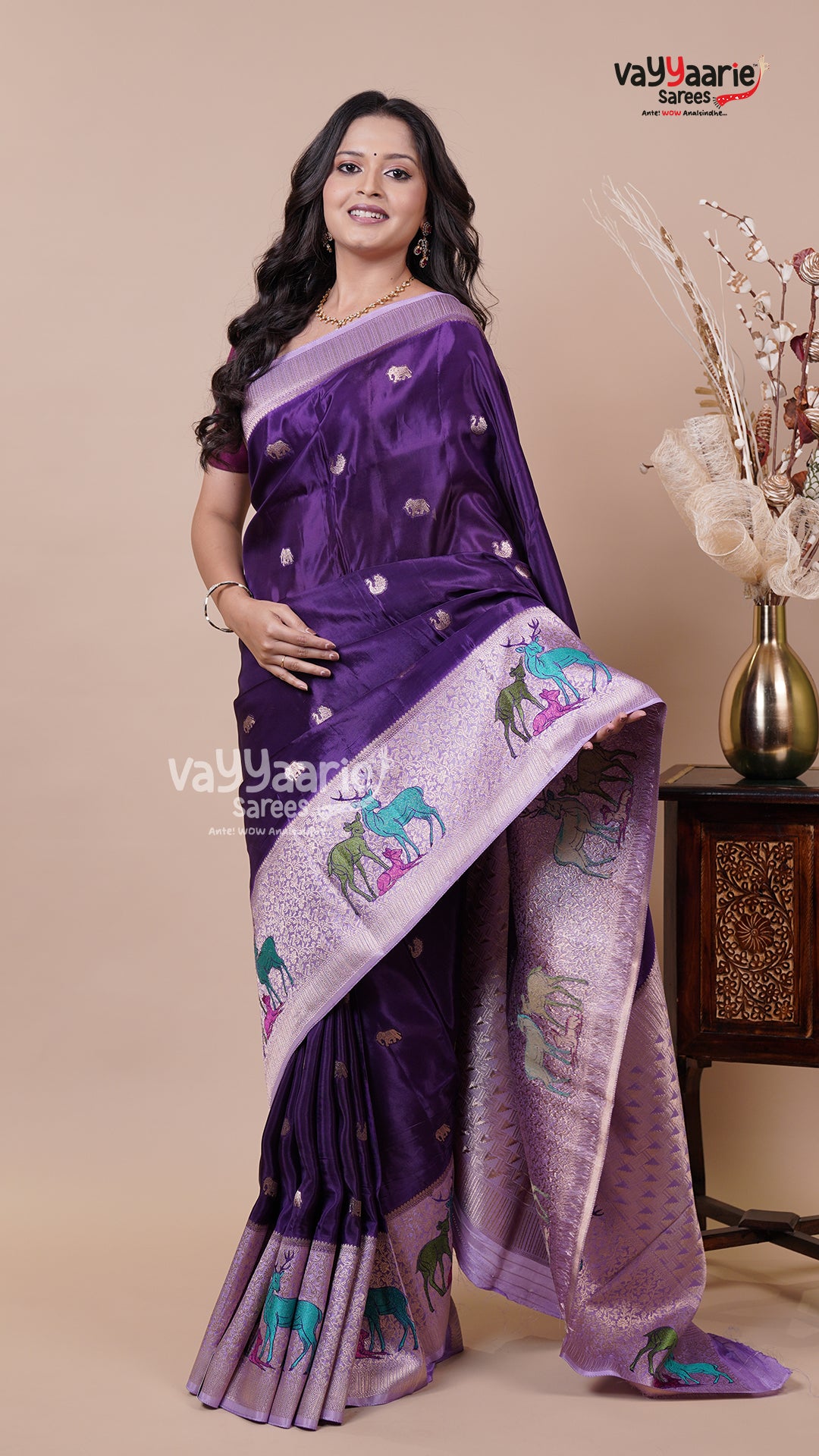 Banaras Mango Silk Saree in Violet for Elegant Events