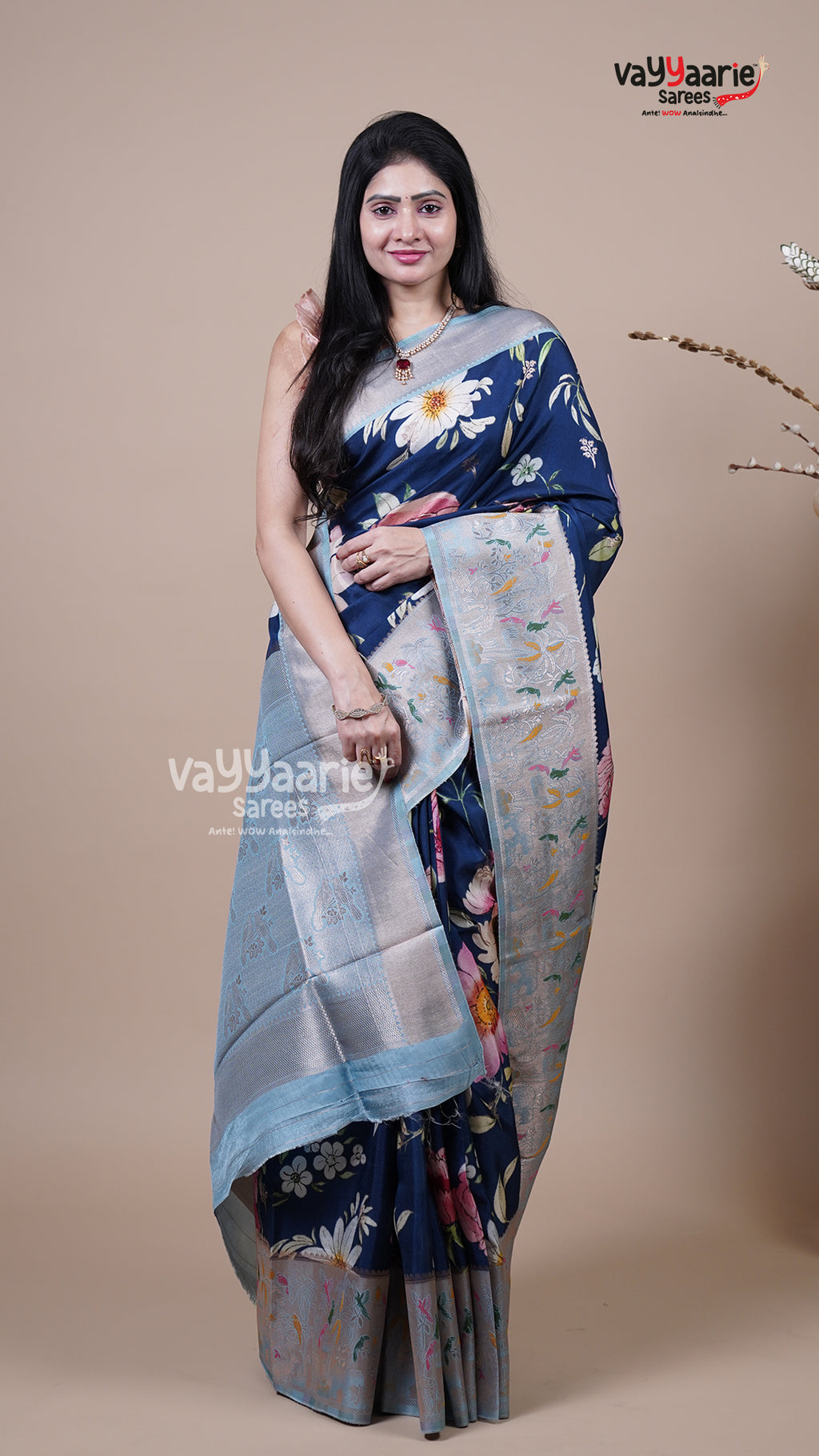 Navy Blue Tissue Fancy Saree for Ceremonial Wear