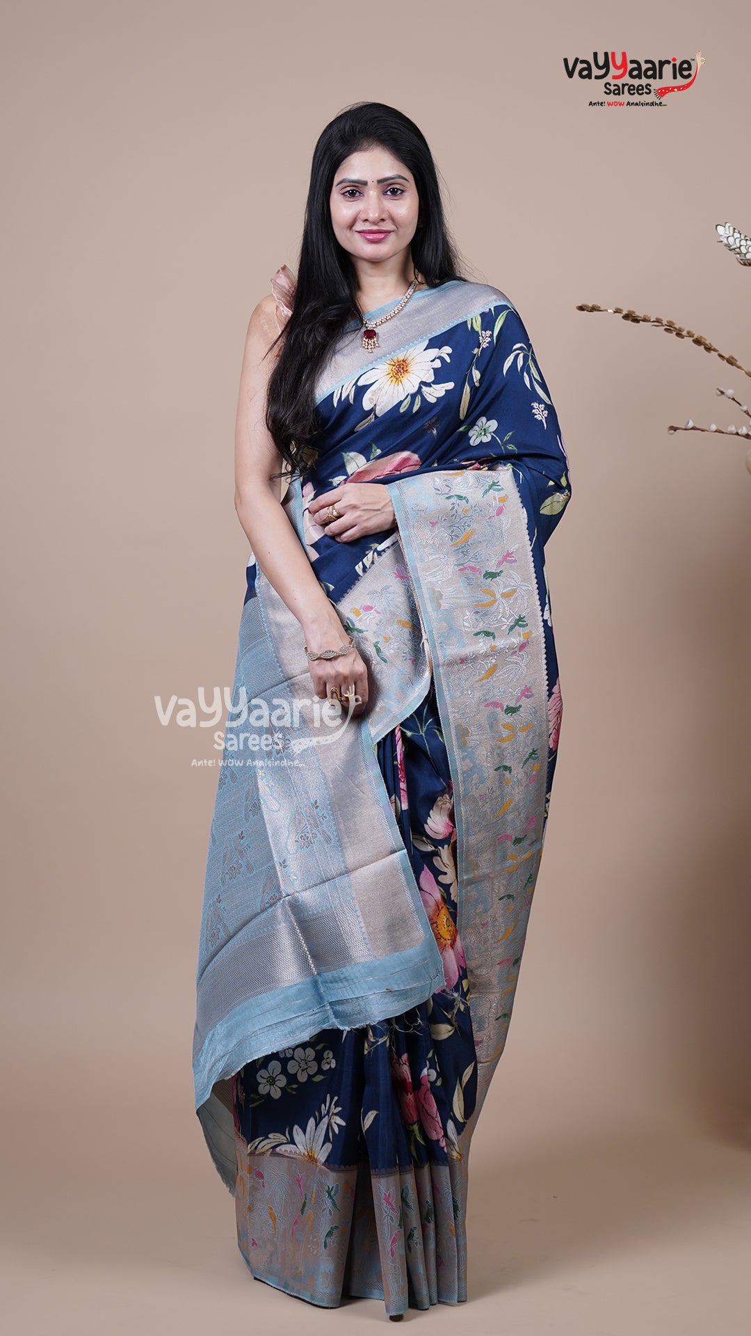 Navy Blue Tissue Fancy Saree for Ceremonial Wear