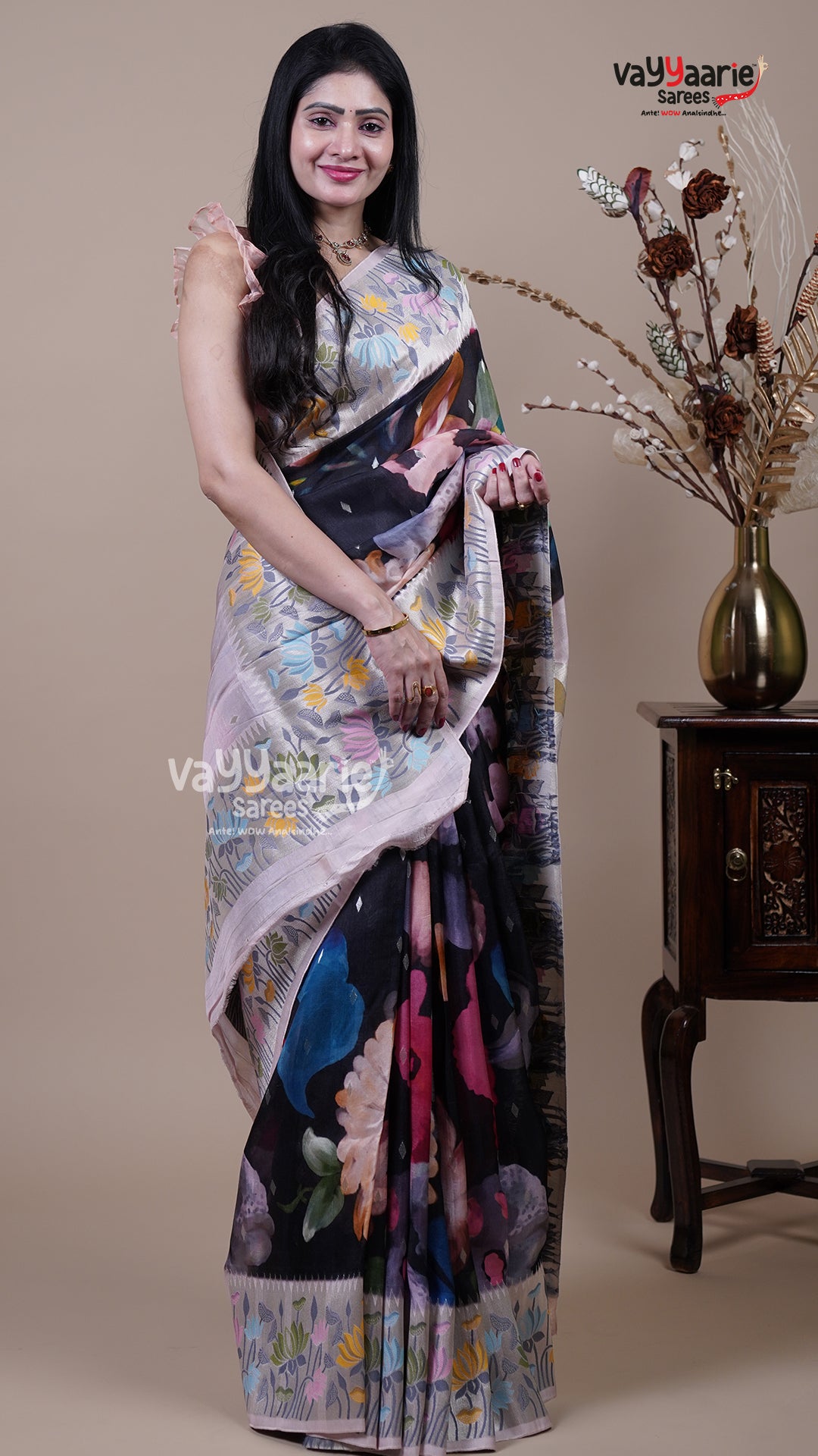 Multi Colour Tusser Fancy Saree for Office Celebrations