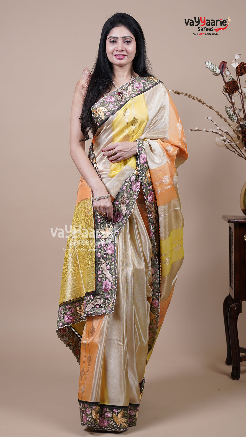 Multi Colour Tissue Fancy Saree for Party Looks