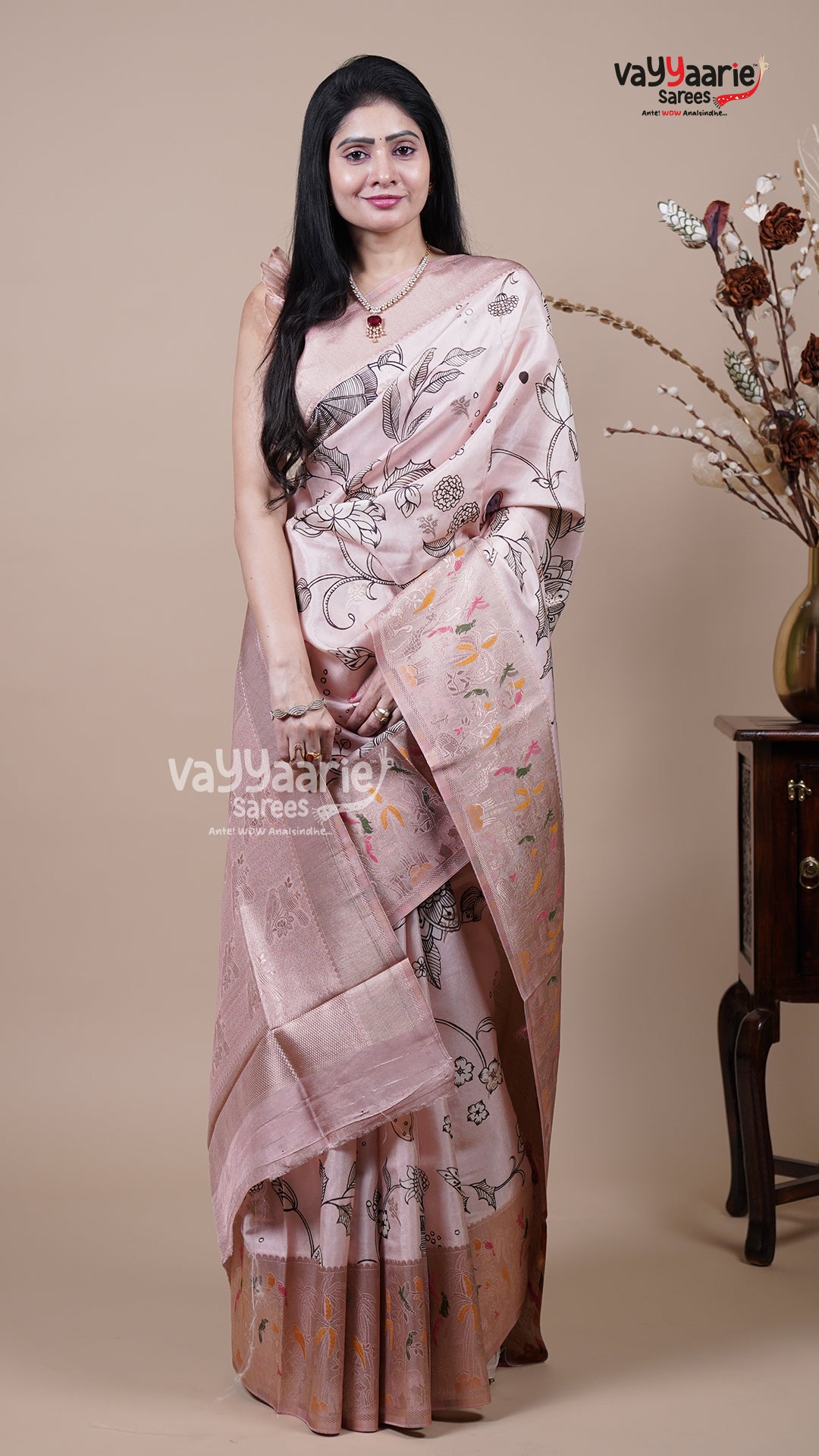 Light Pink Banaras Mango Fancy Saree for Pooja Wear