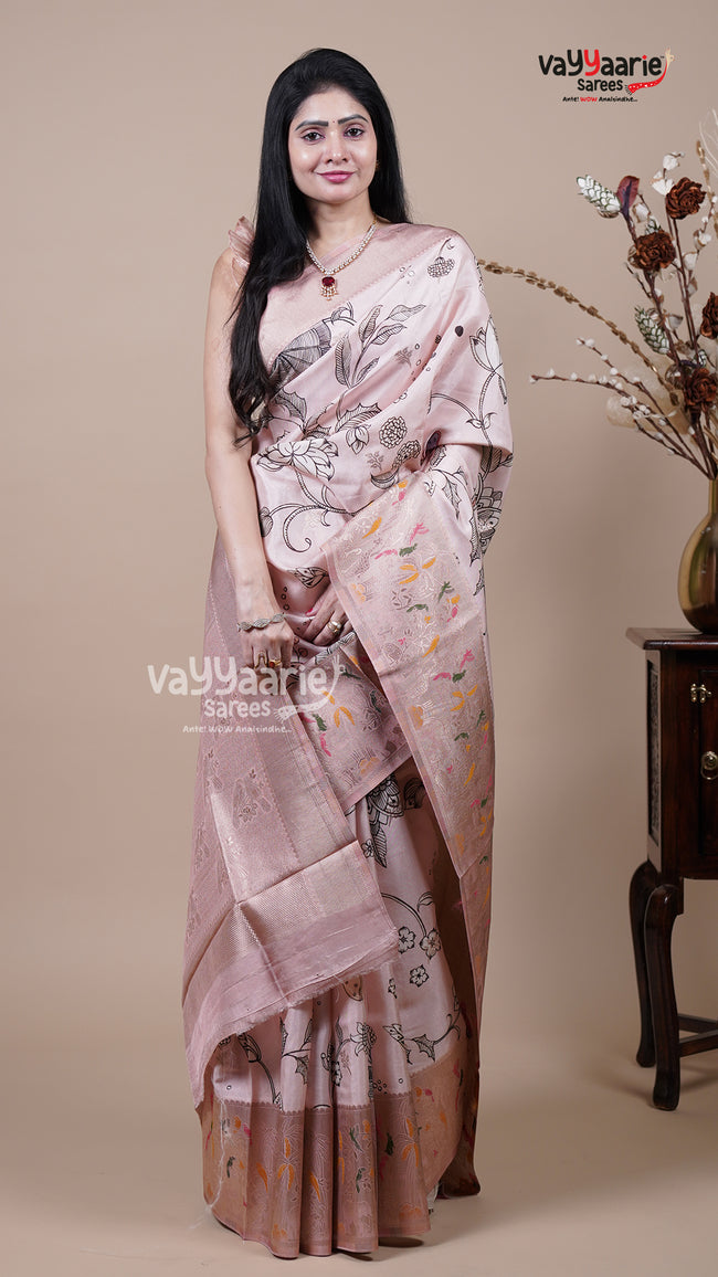 Light Pink Banaras Mango Fancy Saree for Pooja Wear Hover Image