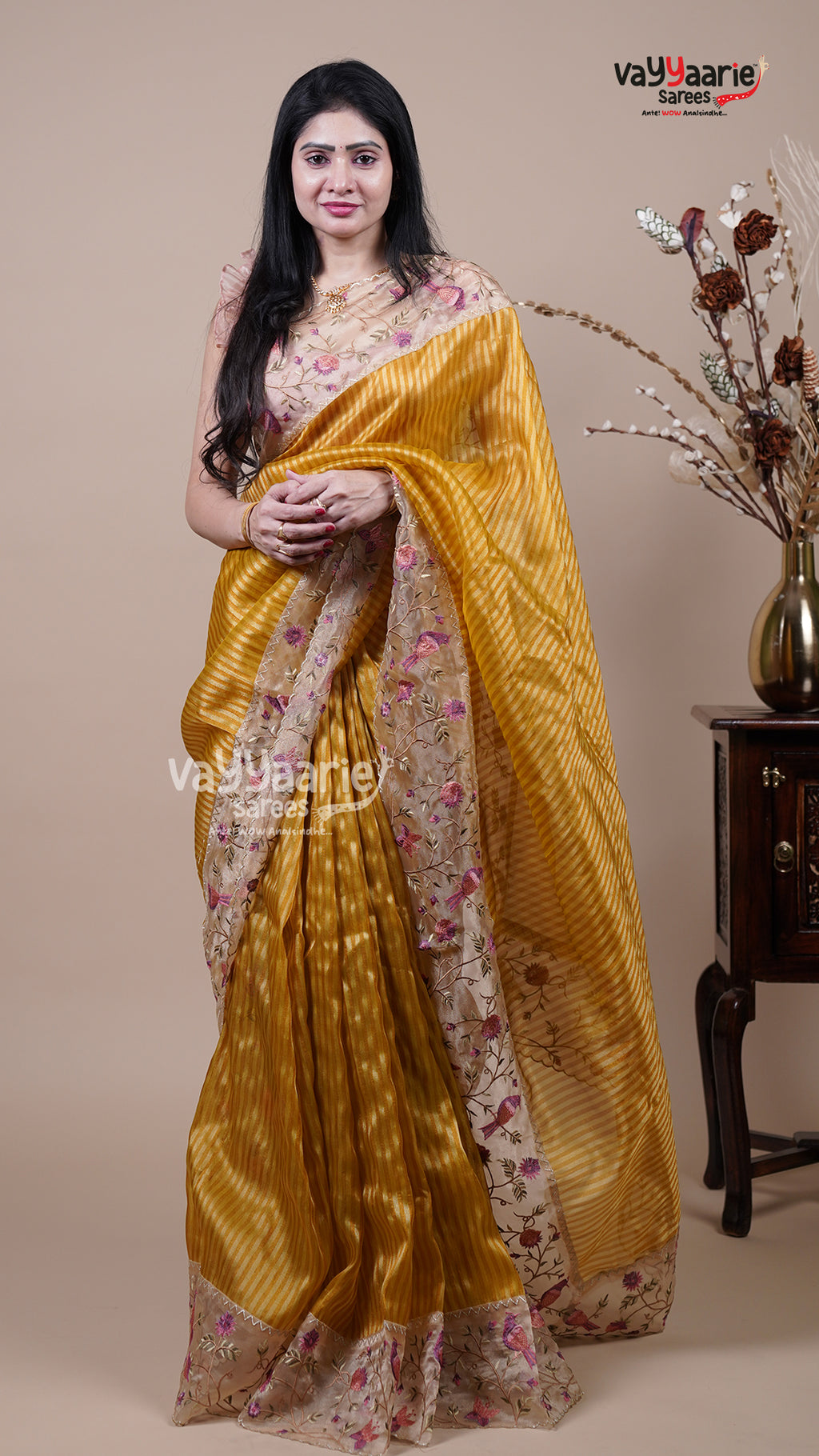Gold Tissue Fancy Saree for Traditional Wear