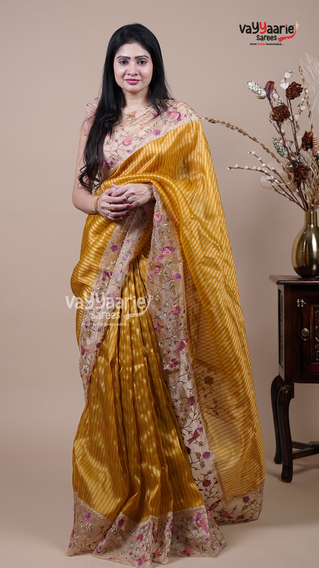 Gold Tissue Fancy Saree for Traditional Wear