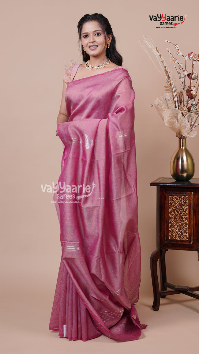 Tissue Saree in Onion Pink for Party Wear Hover Image