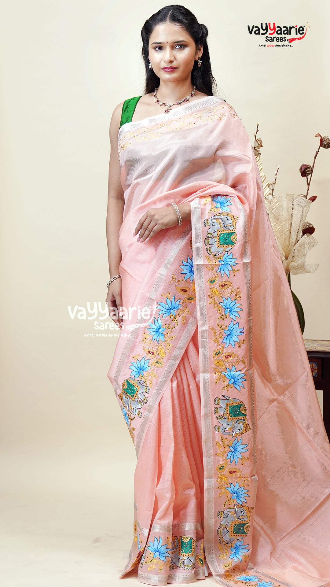 Peach Mangalagiri Fancy Saree for Women