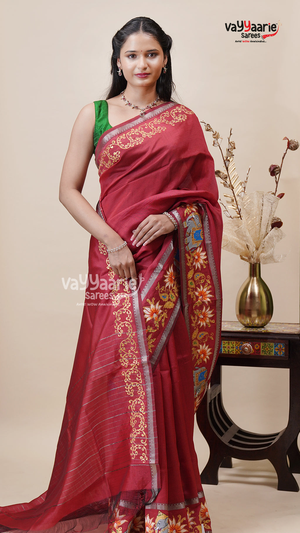 Red Mangalagiri Fancy Saree for Gifting