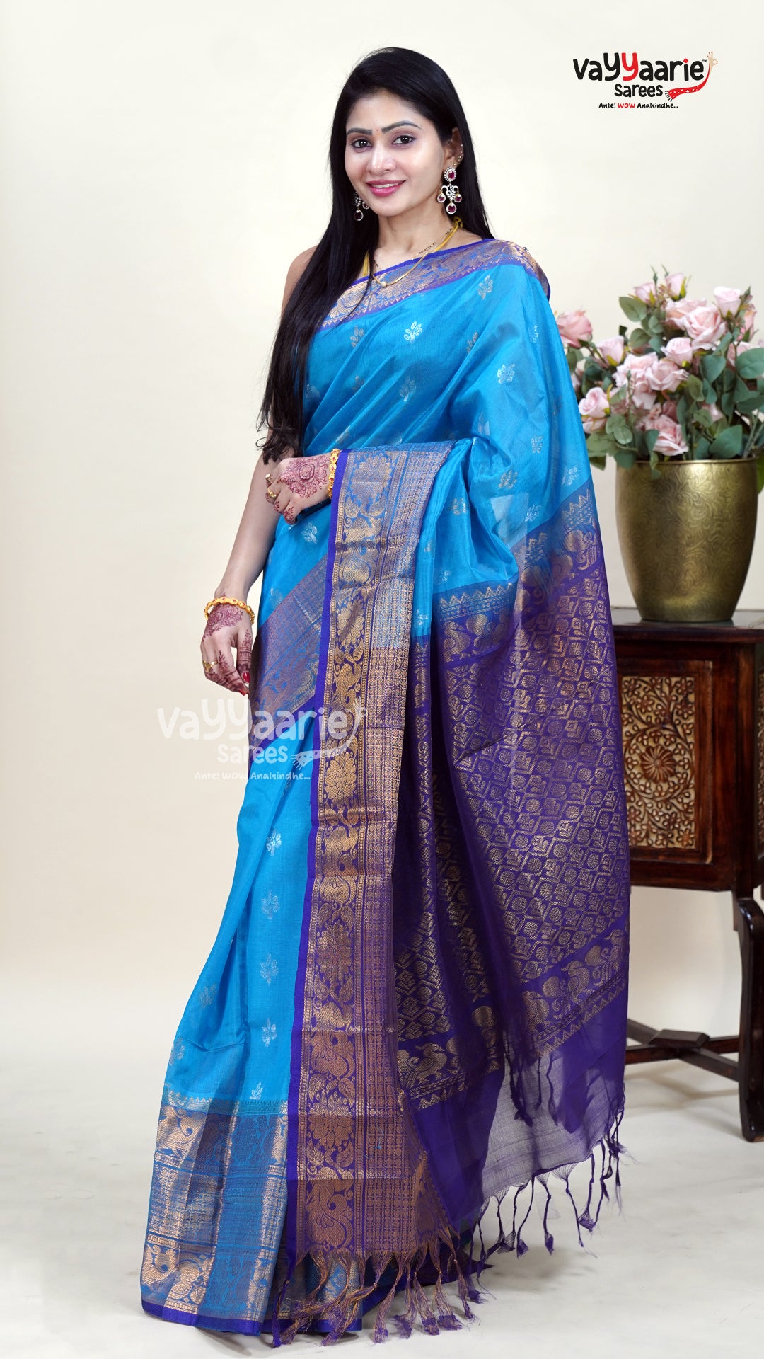 Sky Blue Kuppadam Saree for Soft Elegance