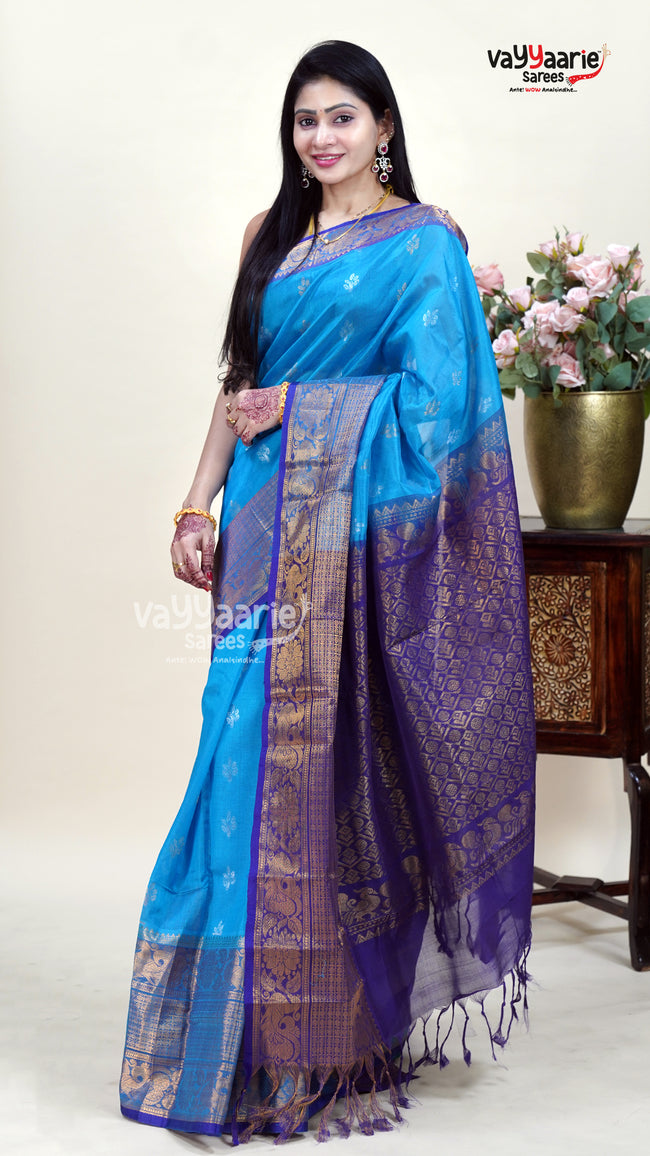 Sky Blue Kuppadam Saree for Soft Elegance Main Image