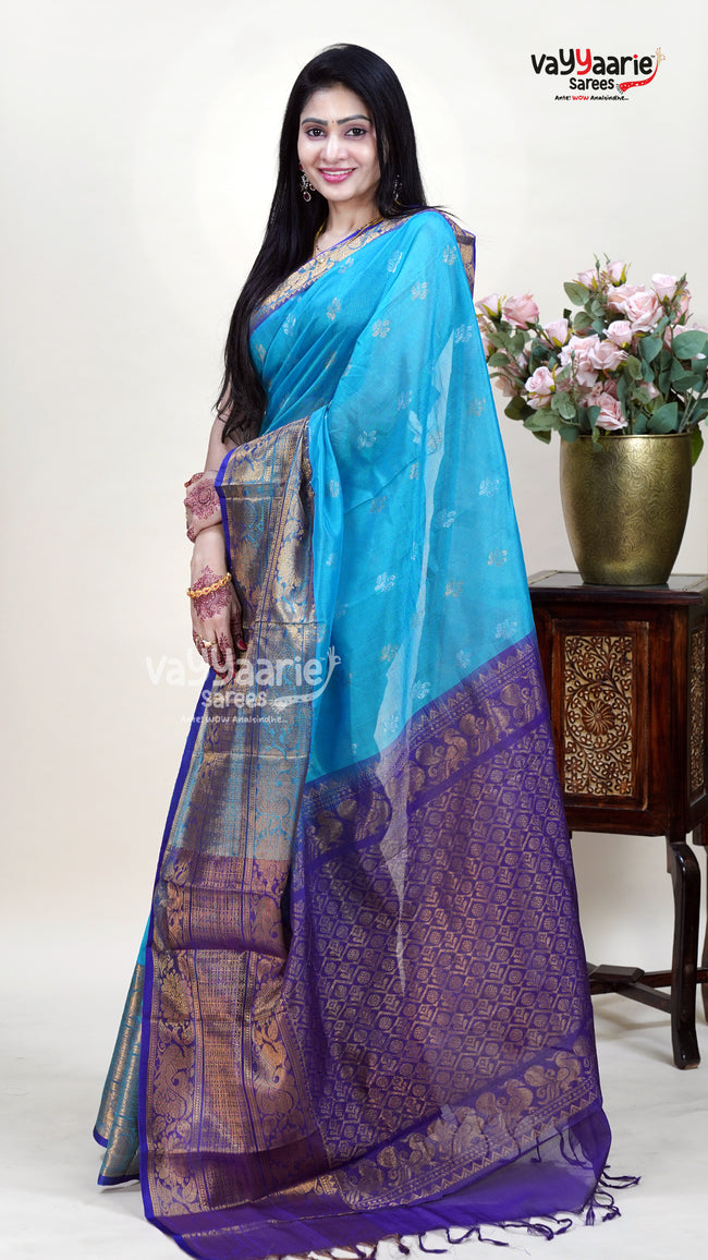 Sky Blue Kuppadam Saree for Day Functions Hover Image