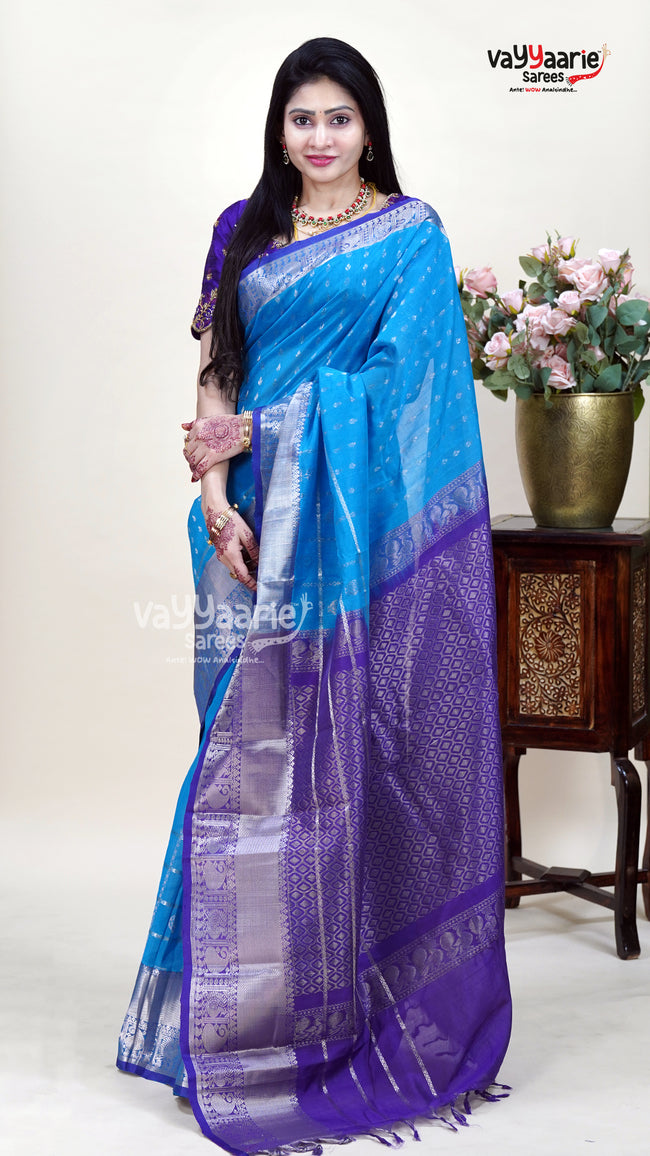 Sky Blue Kuppadam Saree for Elegant Day Wear Main Image