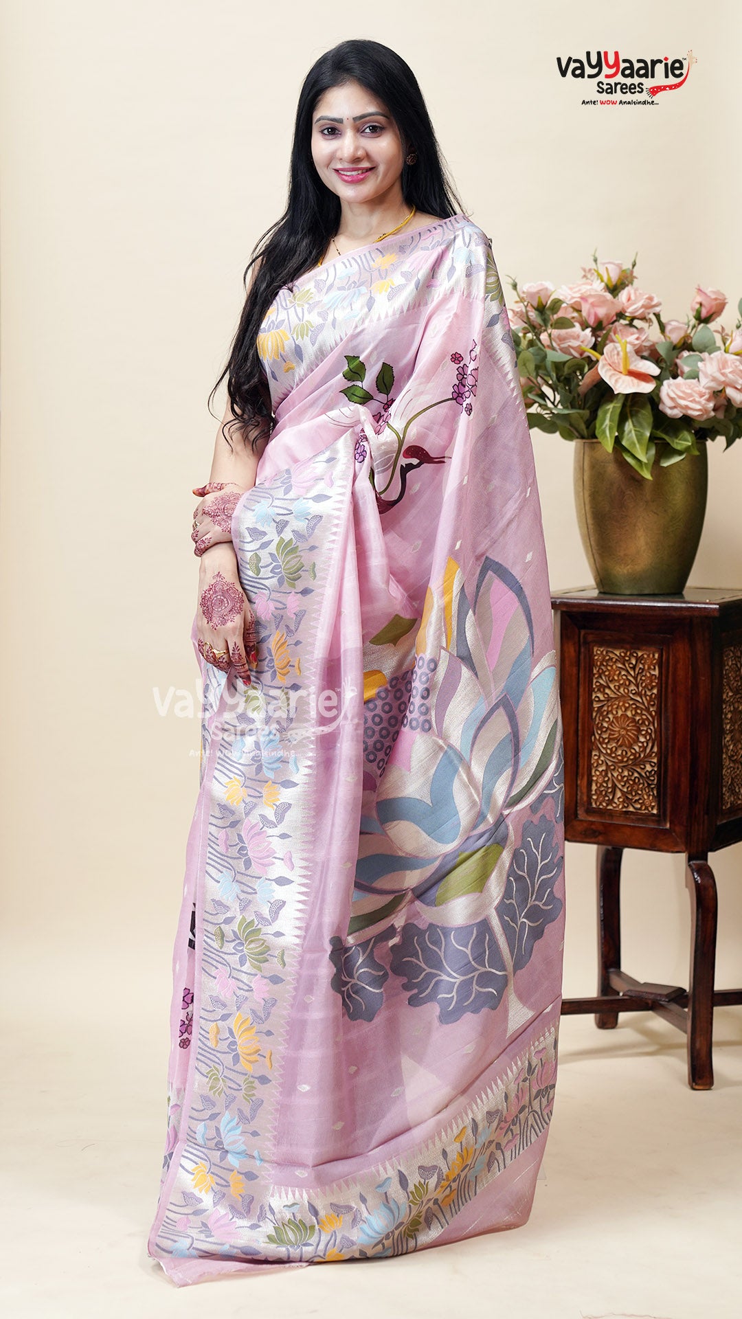 Pink Tusser Saree for Festive Day Functions