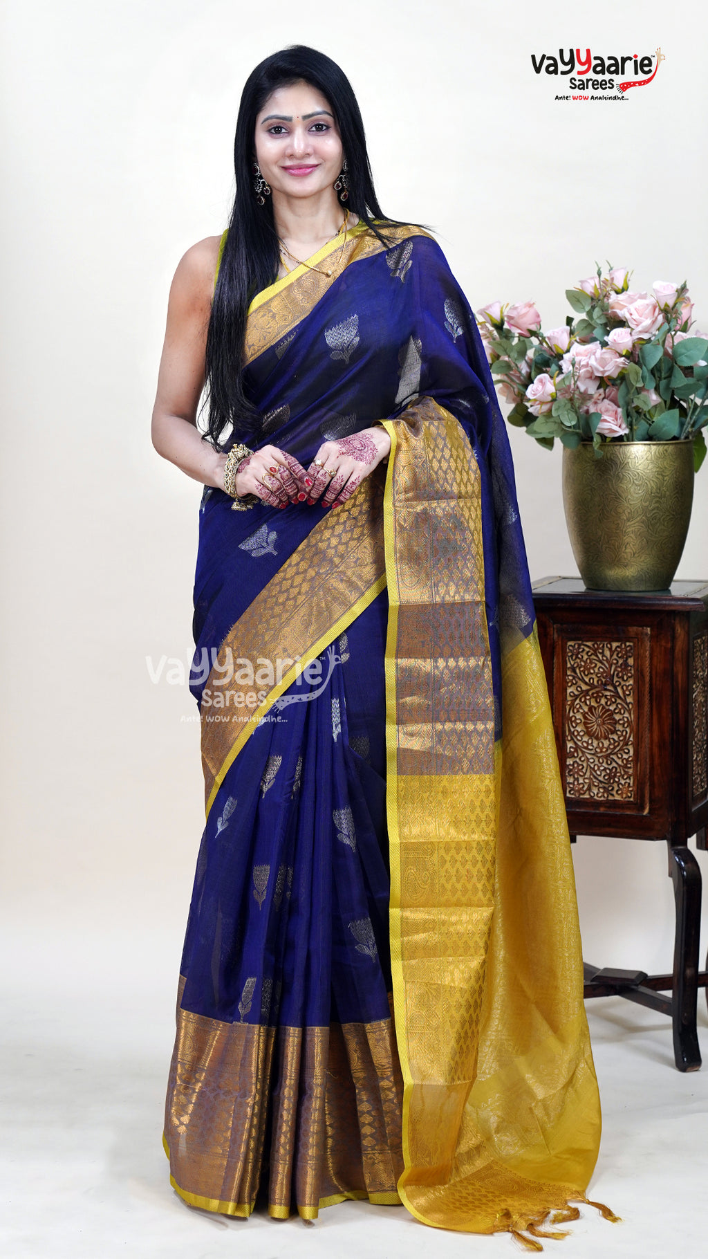 Navy Blue Kuppadam Saree for Occasion Wear