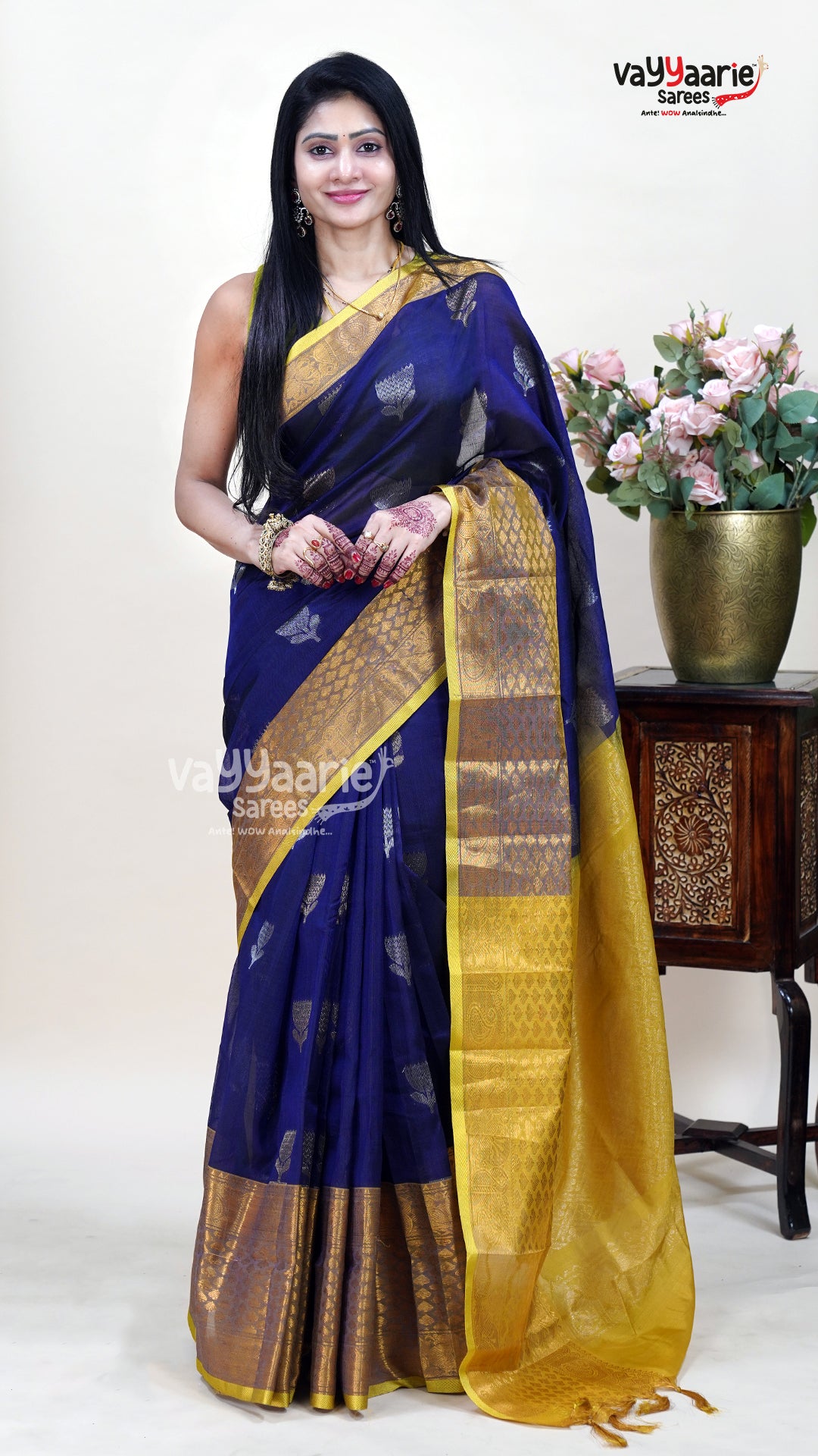 Navy Blue Kuppadam Saree for Occasion Wear