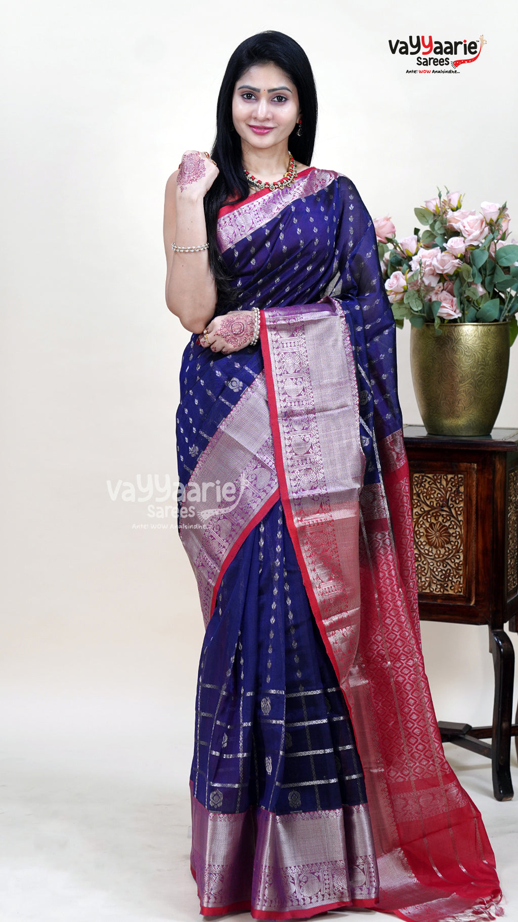 Navy Blue Kuppadam Handloom Saree for Traditions