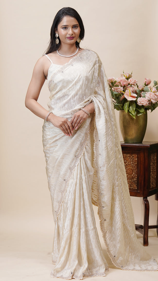 Cream Tusser Designer Saree for Daywear Hover Image