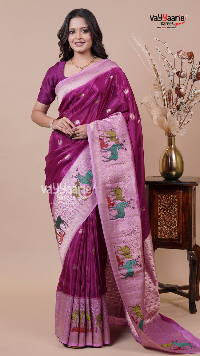 Banaras Mango Silk Saree in Magenta for Party Wear Hover Image