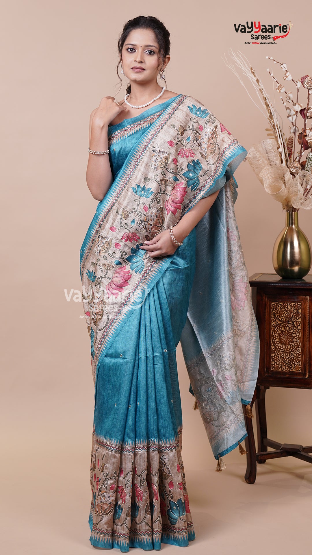 Colourful Tusser Saree for Festive Wear