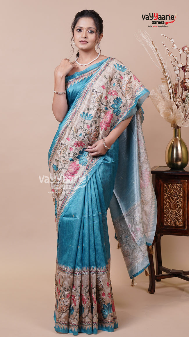 Colourful Tusser Saree for Festive Wear Hover Image