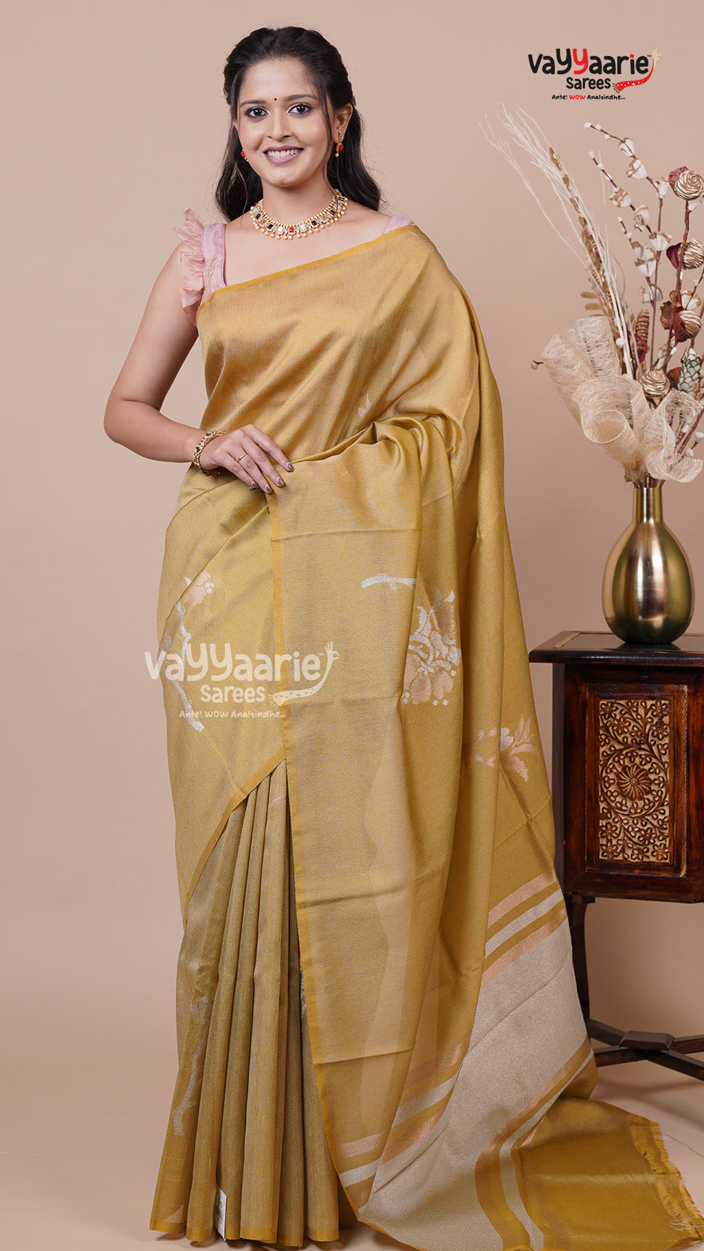 Mehendi Green Tissue Saree for Festive Wear